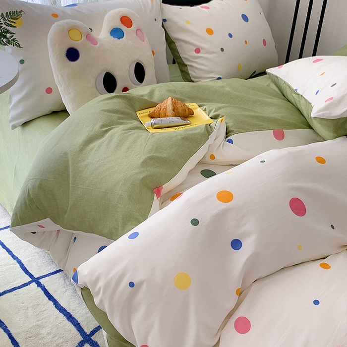 91家纺网 家纺一手货源 找家纺 桃子家居 2023新款ins北欧时尚简约卡通纯棉四件套系列 棉-彩色泡泡