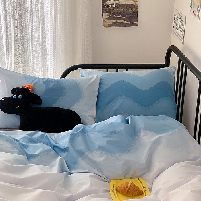 91家纺网 家纺一手货源 找家纺 桃子家居 2023新款ins北欧时尚简约卡通纯棉四件套系列 棉-蓝色渐变