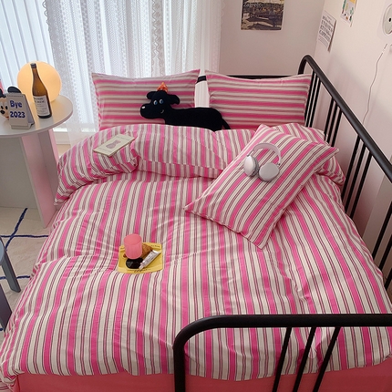桃子家居 2023新款ins北欧时尚简约卡通纯棉四件套系列 棉-玫粉条