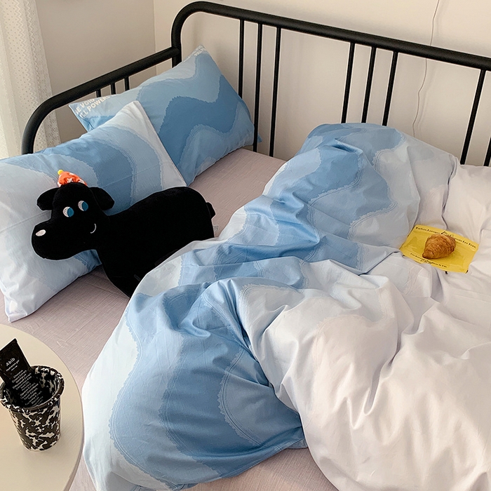 91家纺网 家纺一手货源 找家纺 桃子家居 2023新款ins北欧时尚简约卡通纯棉四件套系列 棉-蓝色渐变