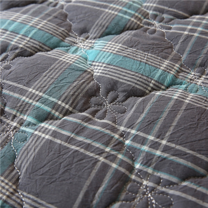 91家纺网 家纺一手货源 找家纺 胜权家纺 2024新款日式全棉色织水洗棉夹棉床笠 映竹(绿灰)