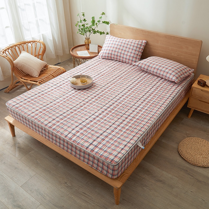 91家纺网 家纺一手货源 找家纺 胜权家纺 2024新款亲肤夹棉格子防水床笠 贝拉 玉