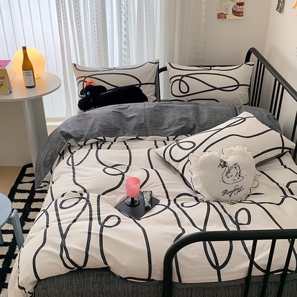 91家纺网 家纺一手货源 找家纺 桃子家居 2023新款ins北欧时尚简约卡通纯棉四件套系列 棉-拿破仑
