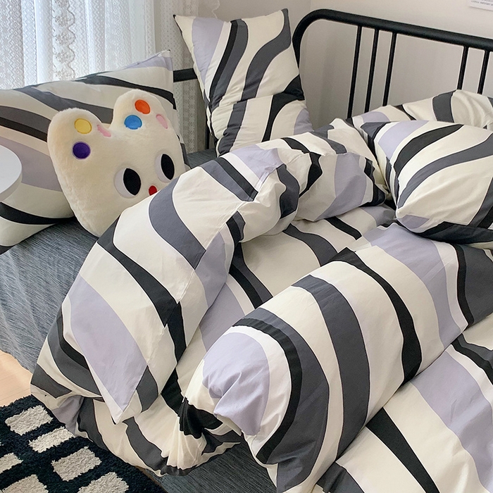 91家纺网 家纺一手货源 找家纺 桃子家居 2023新款ins北欧时尚简约卡通纯棉四件套系列 棉-杰克黑