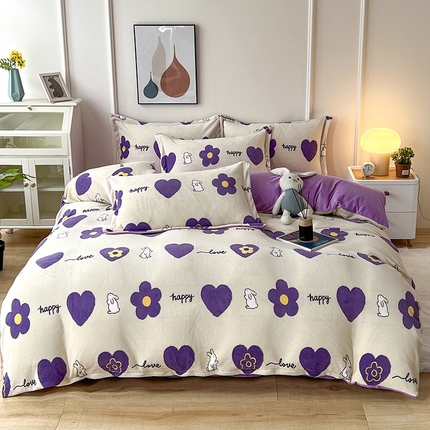 91家纺网 家纺一手货源 找家纺 富之航家纺 2023新款牛奶绒印花四件套 萌萌兔