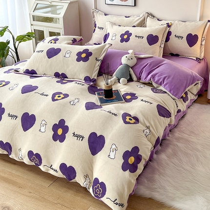 富之航家纺 2023新款牛奶绒印花四件套 萌萌兔