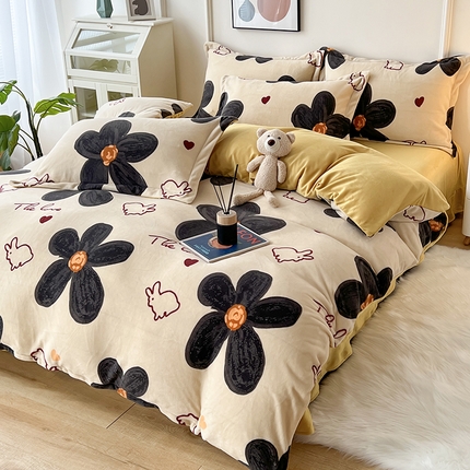 富之航家纺 2023新款牛奶绒印花四件套 花颜