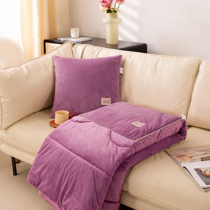 庆丰抱枕被 2023新款多彩款加厚水晶绒彩标抱枕被 多彩款-葡萄紫