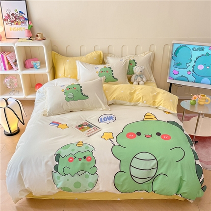 孩子王家纺 2023新款全棉卡通学生活性印花大版工艺款四件套 欢乐恐龙