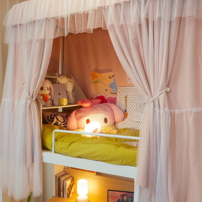 91家纺网 家纺一手货源 找家纺 卓尔居 2025新款浪漫学生宿舍雪尼尔交织工艺蕾丝幔纱U型导轨蚊帐-茜茜公主 茜茜公主-粉