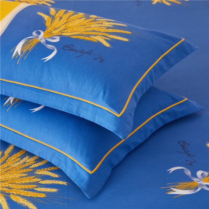 91家纺网 家纺一手货源 找家纺 沐白家居 2023全棉大版生态磨毛四件套 金色年华-兰