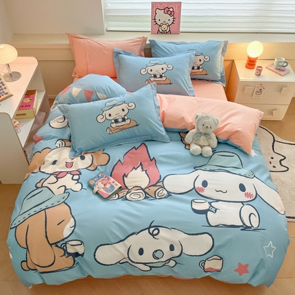 91家纺网 家纺一手货源 找家纺 孩子王家纺 2023新款三丽鸥系列全棉活性大版印花卡通学生四件套 玉桂狗派对