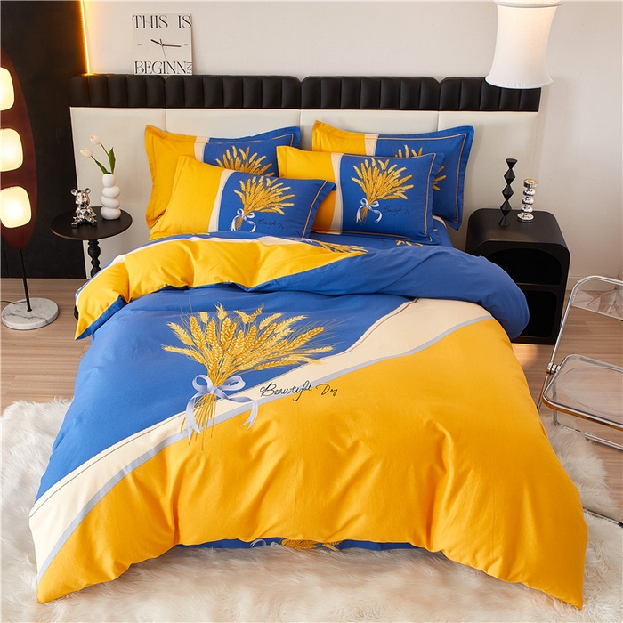 91家纺网 家纺一手货源 找家纺 沐白家居 2023全棉大版生态磨毛四件套 金色年华-兰