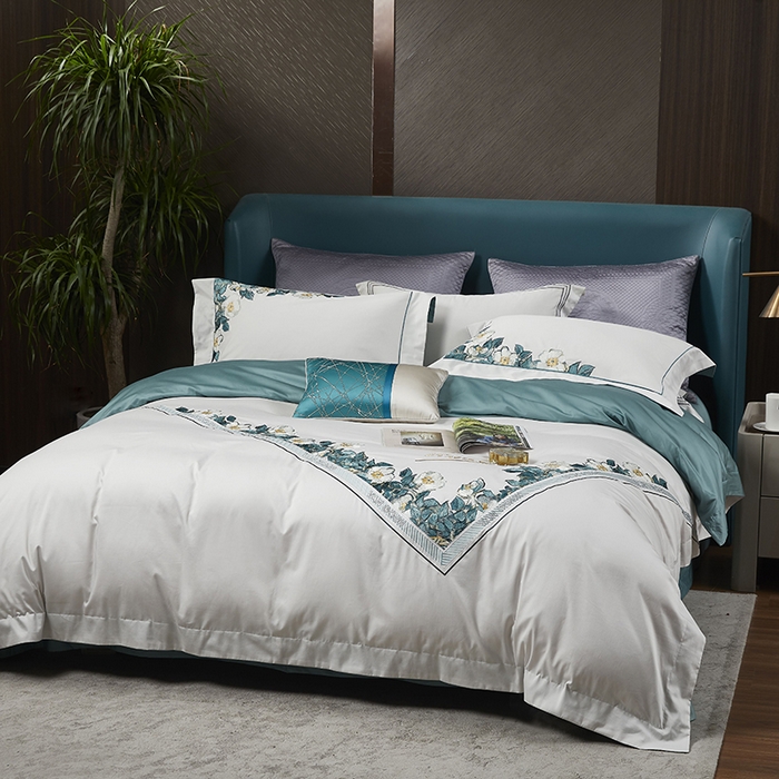 91家纺网 家纺一手货源 找家纺 爱情故事 2025新款100支新疆长绒棉刺绣四件套 春韵（白）