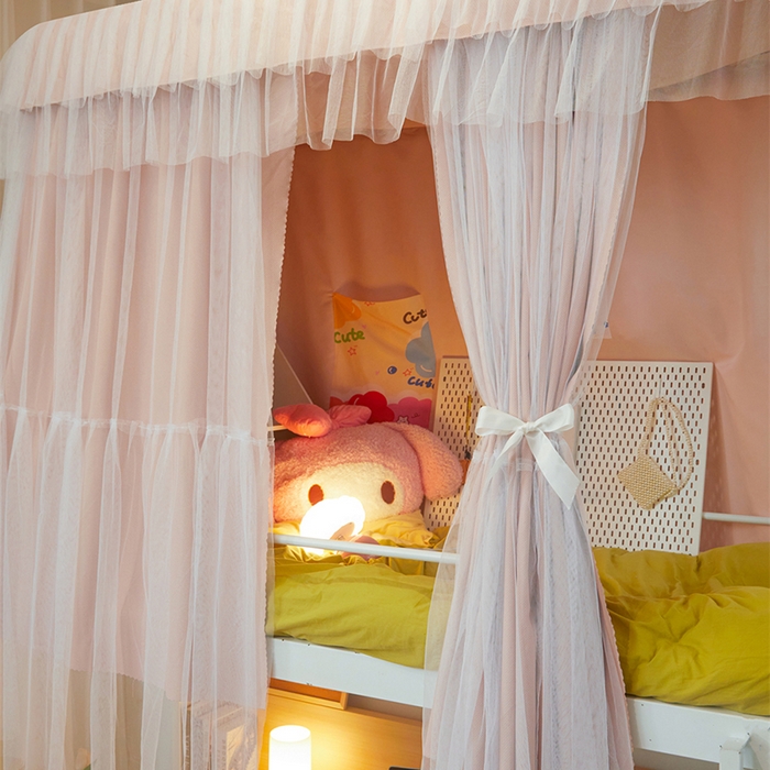 91家纺网 家纺一手货源 找家纺 卓尔居 2025新款浪漫学生宿舍雪尼尔交织工艺蕾丝幔纱U型导轨蚊帐-茜茜公主 茜茜公主-粉