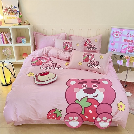 孩子王家纺 2023新款全棉卡通学生活性印花大版工艺款四件套 可爱熊