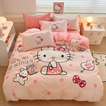 91家纺网 家纺一手货源 找家纺 孩子王家纺 2023新款三丽鸥系列全棉活性大版印花卡通学生四件套 时尚KT