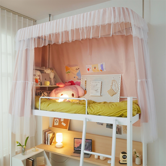 91家纺网 家纺一手货源 找家纺 卓尔居 2025新款浪漫学生宿舍雪尼尔交织工艺蕾丝幔纱U型导轨蚊帐-茜茜公主 茜茜公主-粉