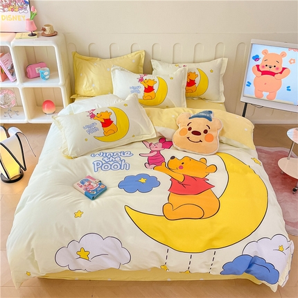 孩子王家纺 2023新款全棉卡通学生活性印花大版工艺款四件套 月亮维尼