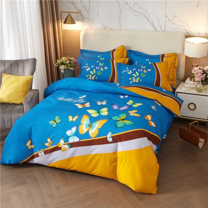 91家纺网 家纺一手货源 找家纺 沐白家居 2023全棉大版生态磨毛四件套 彩蝶飘飘-兰