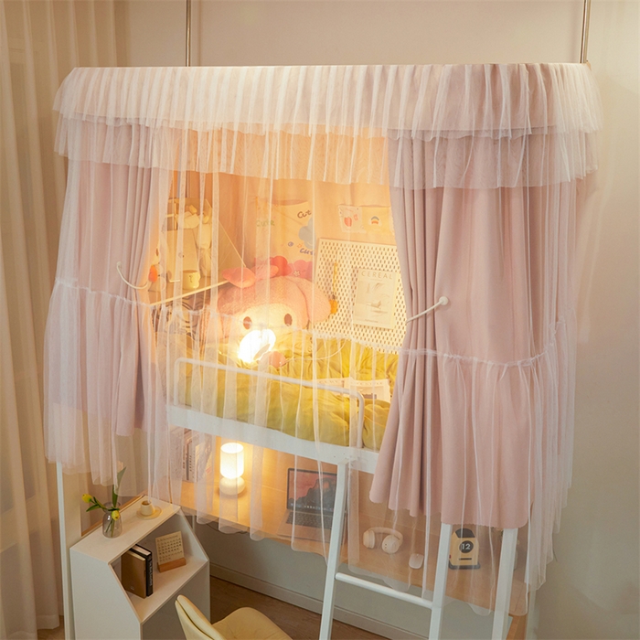 91家纺网 家纺一手货源 找家纺 卓尔居 2025新款浪漫学生宿舍雪尼尔交织工艺蕾丝幔纱U型导轨蚊帐-茜茜公主 茜茜公主-粉