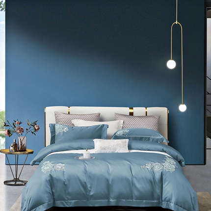 爱情故事 2025新款100支新疆长绒棉刺绣四件套 花魅-蓝