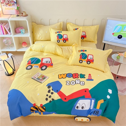 孩子王家纺 2023新款全棉卡通学生活性印花大版工艺款四件套 挖掘机