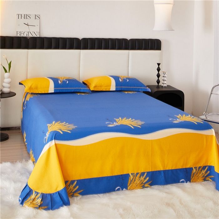 91家纺网 家纺一手货源 找家纺 沐白家居 2023全棉大版生态磨毛四件套 金色年华-兰