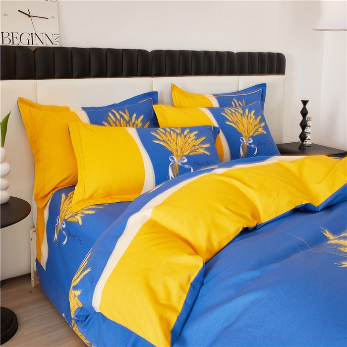 91家纺网 家纺一手货源 找家纺 沐白家居 2023全棉大版生态磨毛四件套 金色年华-兰