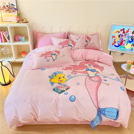 孩子王家纺 2023新款全棉卡通学生活性印花大版工艺款四件套 人鱼公主