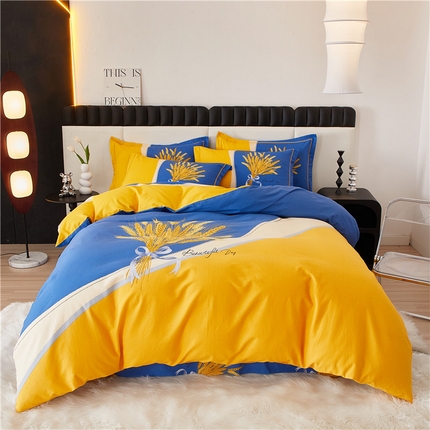 沐白家居 2023全棉大版生态磨毛四件套 金色年华-兰