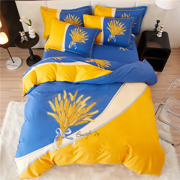 91家纺网 家纺一手货源 找家纺 沐白家居 2023全棉大版生态磨毛四件套 金色年华-兰