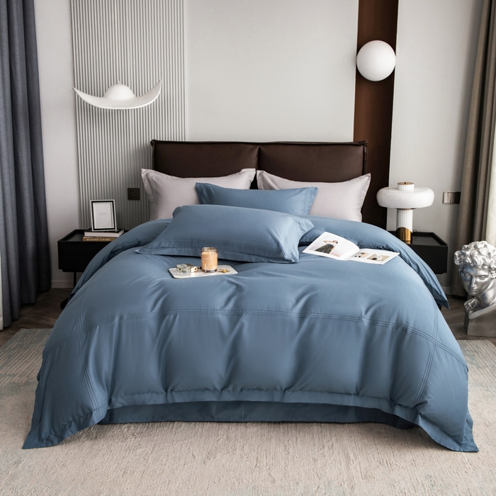 91家纺网 家纺一手货源 找家纺 丝幔 2025新款60S长绒棉埋绳全棉四件套系列 宾利蓝