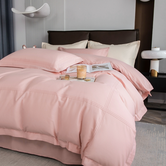 91家纺网 家纺一手货源 找家纺 丝幔 2025新款60S长绒棉埋绳全棉四件套系列 豆沙粉