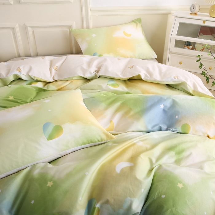 91家纺网 家纺一手货源 找家纺 权瑾家纺 全棉13372印花四件套小清新少女风直播爆款 七彩云