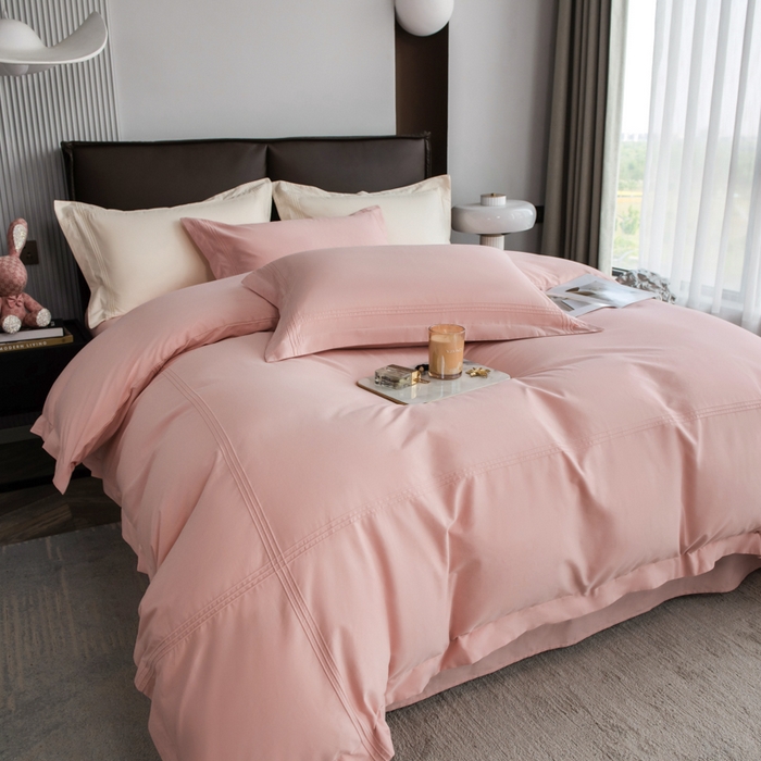 91家纺网 家纺一手货源 找家纺 丝幔 2025新款60S长绒棉埋绳全棉四件套系列 豆沙粉