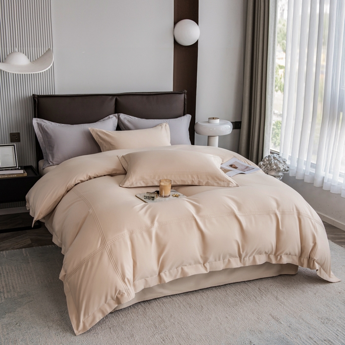 91家纺网 家纺一手货源 找家纺 丝幔 2025新款60S长绒棉埋绳全棉四件套系列 香槟金