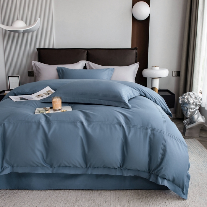 91家纺网 家纺一手货源 找家纺 丝幔 2025新款60S长绒棉埋绳全棉四件套系列 宾利蓝