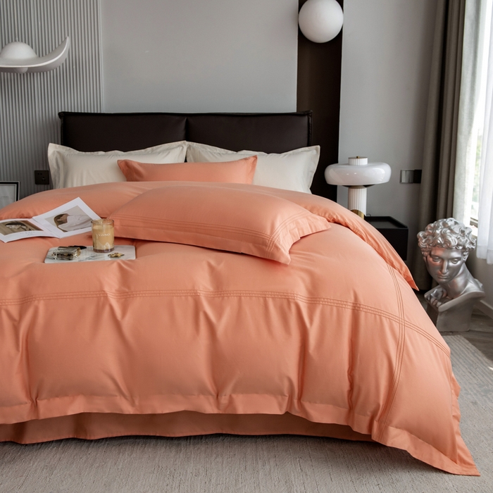 91家纺网 家纺一手货源 找家纺 丝幔 2025新款60S长绒棉埋绳全棉四件套系列 爱玛橙