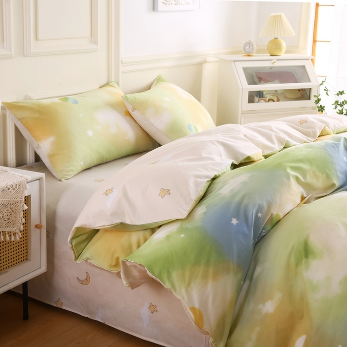 91家纺网 家纺一手货源 找家纺 权瑾家纺 全棉13372印花四件套小清新少女风直播爆款 七彩云