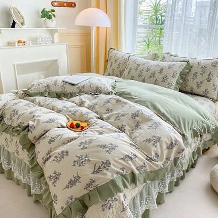 艺慕 2025款双层蕾丝大花边床盖  花涧