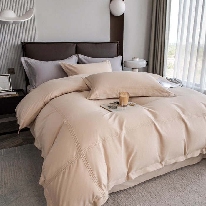 91家纺网 家纺一手货源 找家纺 丝幔 2025新款60S长绒棉埋绳全棉四件套系列 香槟金