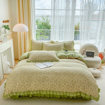 91家纺网 家纺一手货源 找家纺 （总）艺慕 2025款双层蕾丝大花边床盖