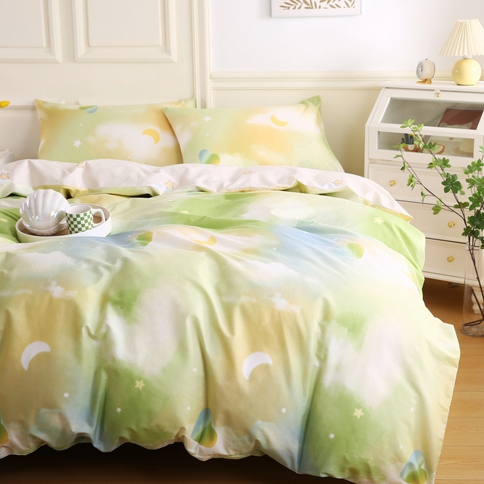 91家纺网 家纺一手货源 找家纺 权瑾家纺 全棉13372印花四件套小清新少女风直播爆款 七彩云