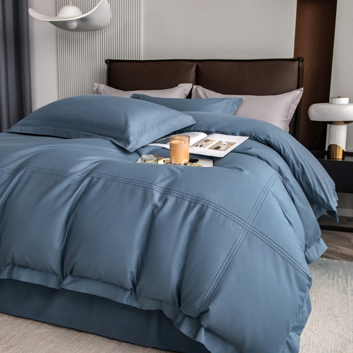 91家纺网 家纺一手货源 找家纺 丝幔 2025新款60S长绒棉埋绳全棉四件套系列 宾利蓝