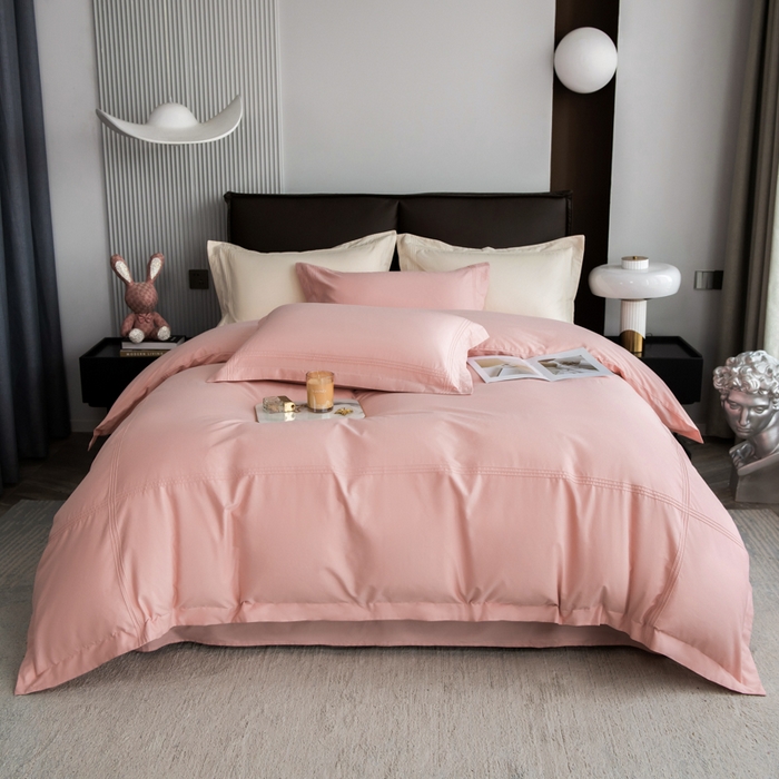 91家纺网 家纺一手货源 找家纺 丝幔 2025新款60S长绒棉埋绳全棉四件套系列 豆沙粉