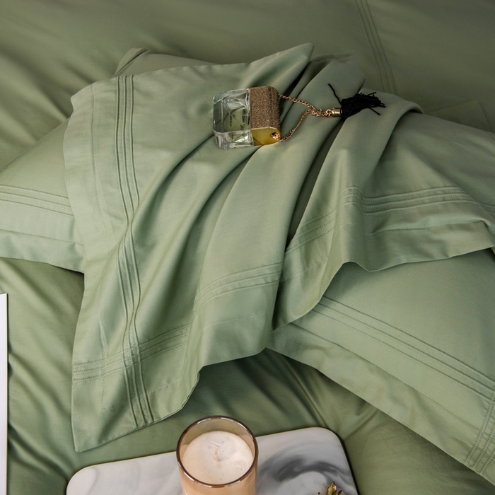 91家纺网 家纺一手货源 找家纺 丝幔 2025新款60S长绒棉埋绳全棉四件套系列 牛油果绿