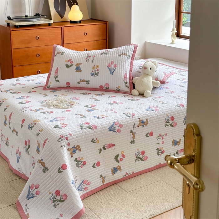 91家纺网 家纺一手货源 找家纺 美优兰 2023新款双面全棉水洗床盖 郁金香