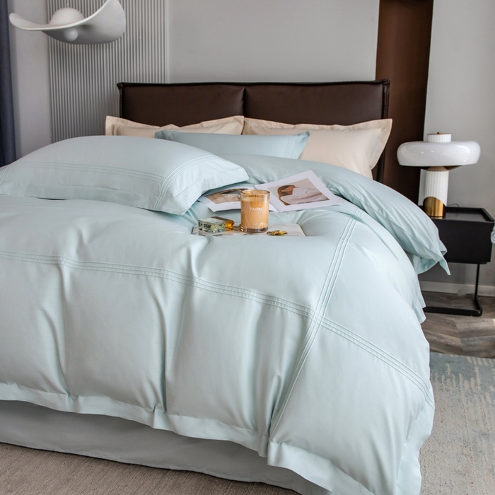 91家纺网 家纺一手货源 找家纺 丝幔 2025新款60S长绒棉埋绳全棉四件套系列 飘蓝