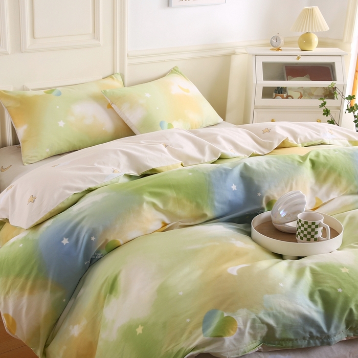 91家纺网 家纺一手货源 找家纺 权瑾家纺 全棉13372印花四件套小清新少女风直播爆款 七彩云